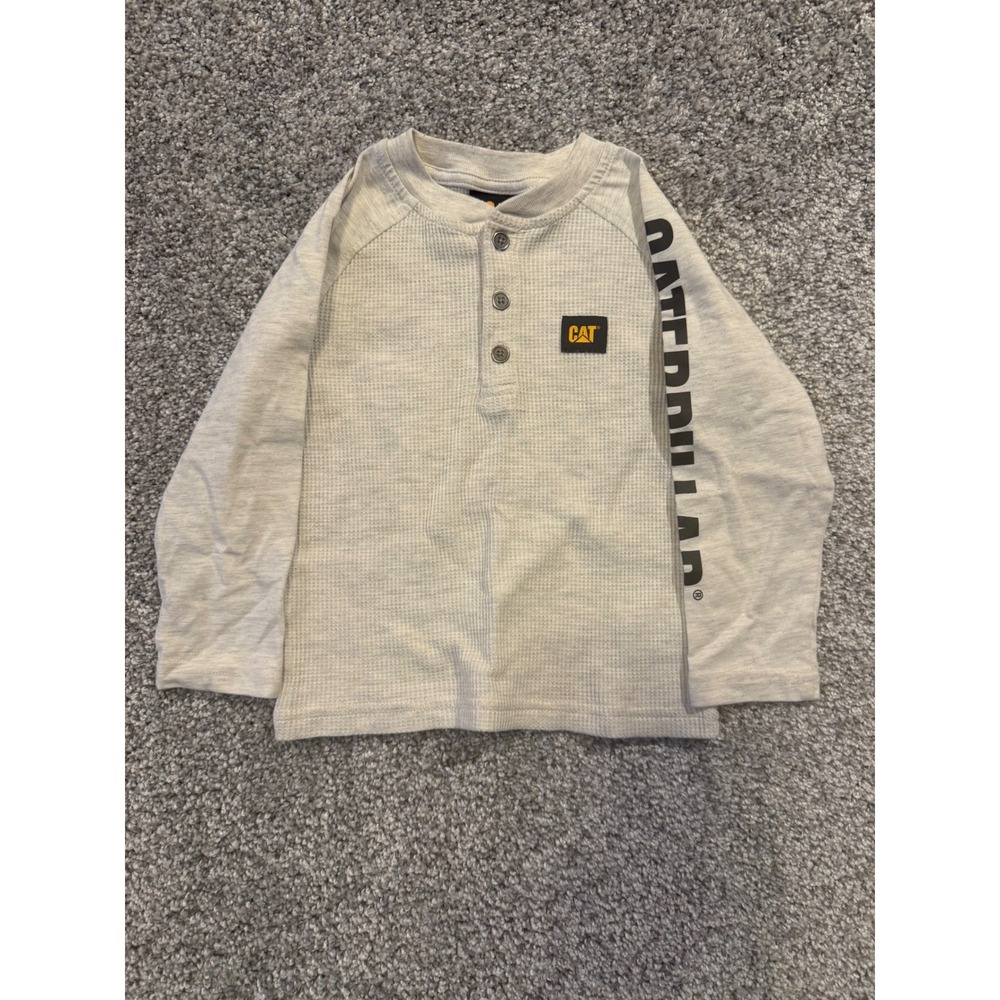CAT Henley Shirt Toddler 2T Grey Caterpillar Waffle Knit Thermal Long Sleeve